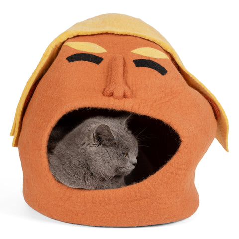 Handmade Wool Cat Cave Bed - Angry Orange