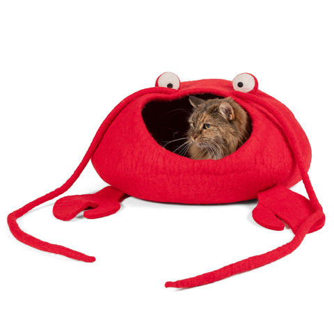 Handmade Wool Cat Cave Bed - Lobster