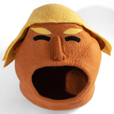 Handmade Wool Cat Cave Bed - Angry Orange