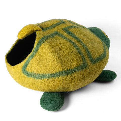 Handmade Wool Cat Cave Bed - Green Turtle