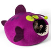 Handmade Wool Cat Cave Bed - Magenta Angler Fish