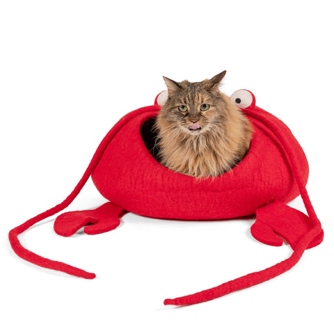 Handmade Wool Cat Cave Bed - Lobster