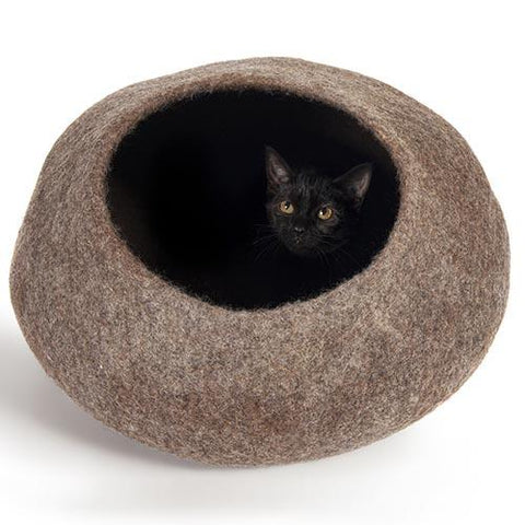 Handmade Wool Cat Cave Bed - Pebble Brown